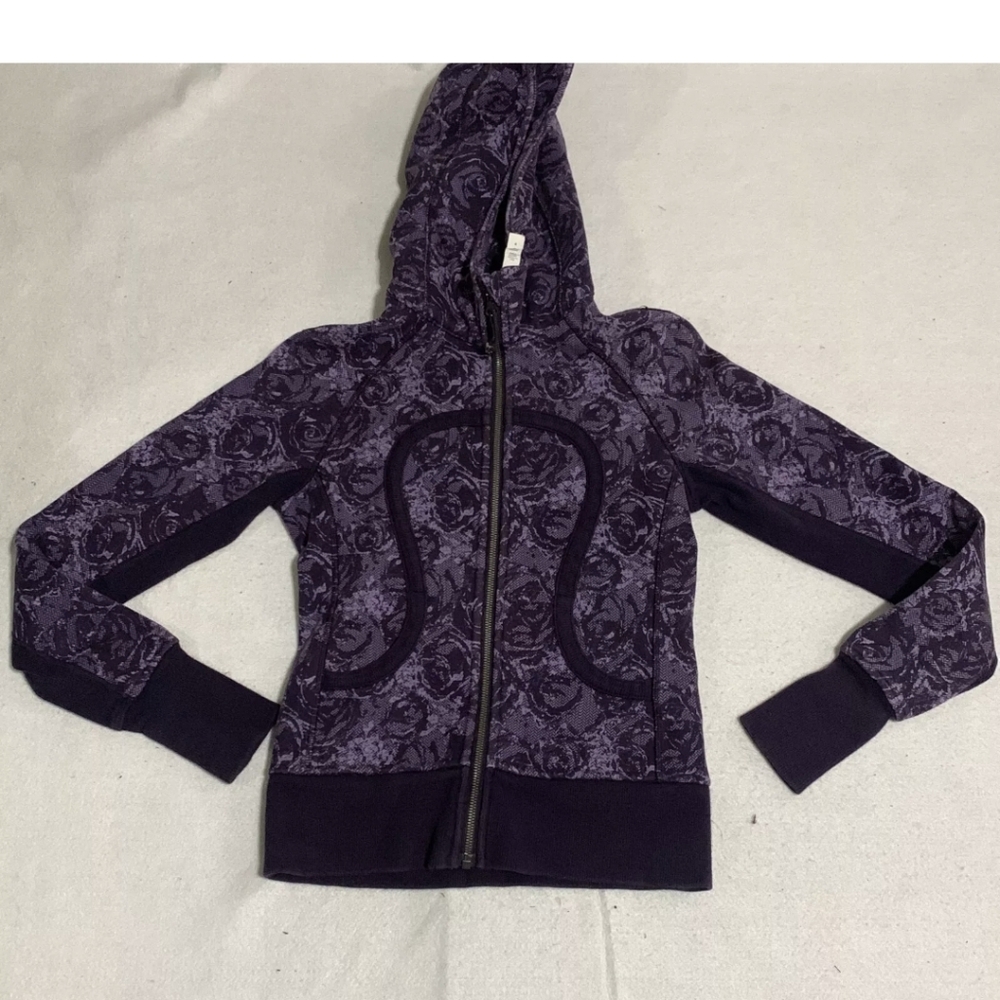 Lululemon Athletica Womens Purple Floral Long Sleeve Full Zip Hoodie Size 4 - Picture 2 of 8